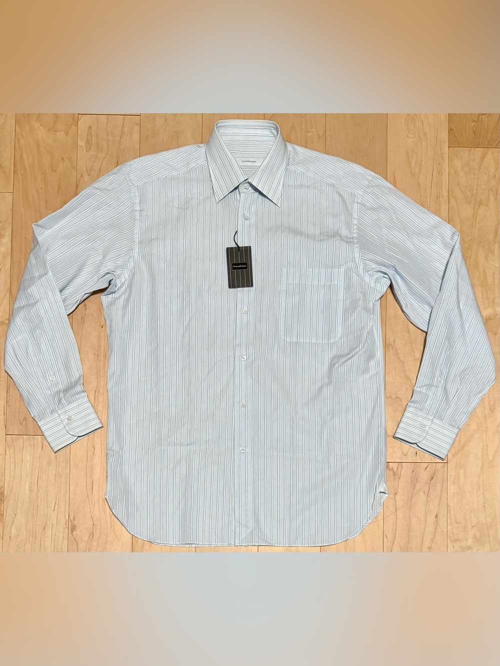 NWT Ermenegildo Zegna Dress Shirt Point Collar Pocket Blue Striped Men’s 16 41